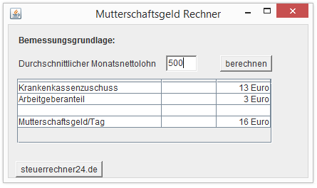 Mutterschaftsgeld Rechner - Steuerrechner24.de